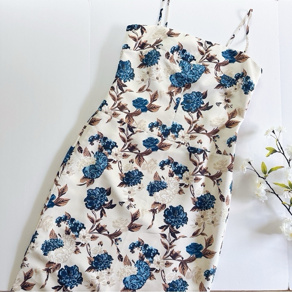 Tory Burch Floral Strappy-Back Caramel Midi Dress Size 10 - Picture 9 of 13